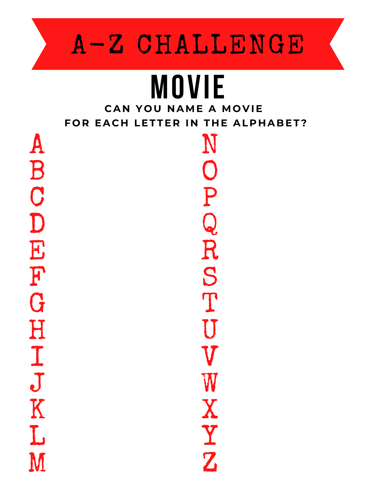 A-Z Challenge Printable