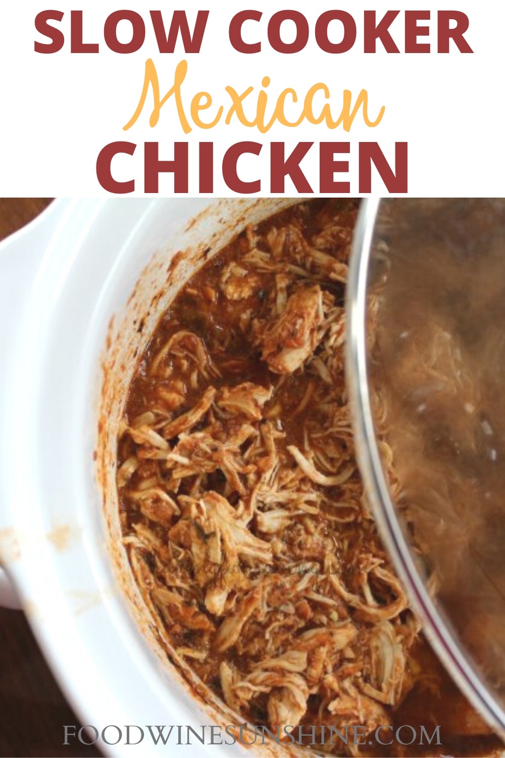 Slow Cooker Mexican Chicken | This Mexican Chicken Recipe has just 5 ingredients, it's easy to make and is low fat. Make Salsa Chicken in the slow cooker for dinner tonight or as a freezer to crockpot meal. Read more dinner recipes, healthy recipes and easy recipes the whole family will love on foodwinesunshine.com | Food Wine Sunshine #easyrecipes #dinnerrecipes #dinnerideas #dinner #foodblog #foodblogger