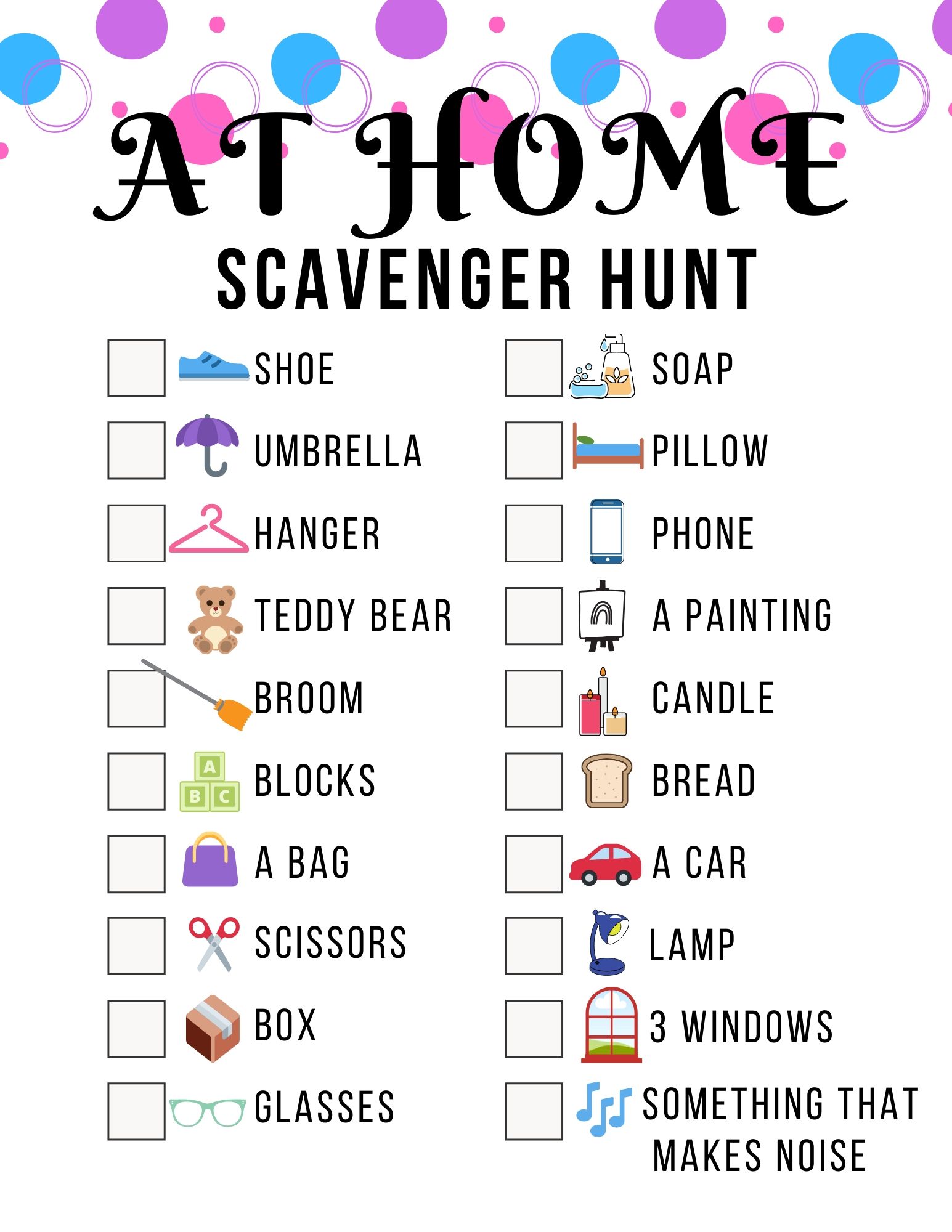 At Home Scavenger Hunt Printable