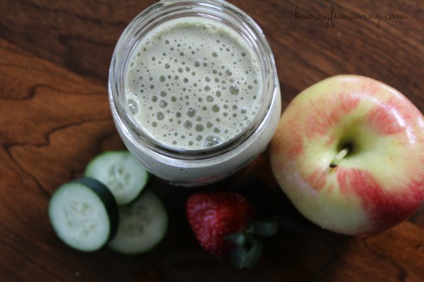 Strawberry apple green protein smoothie