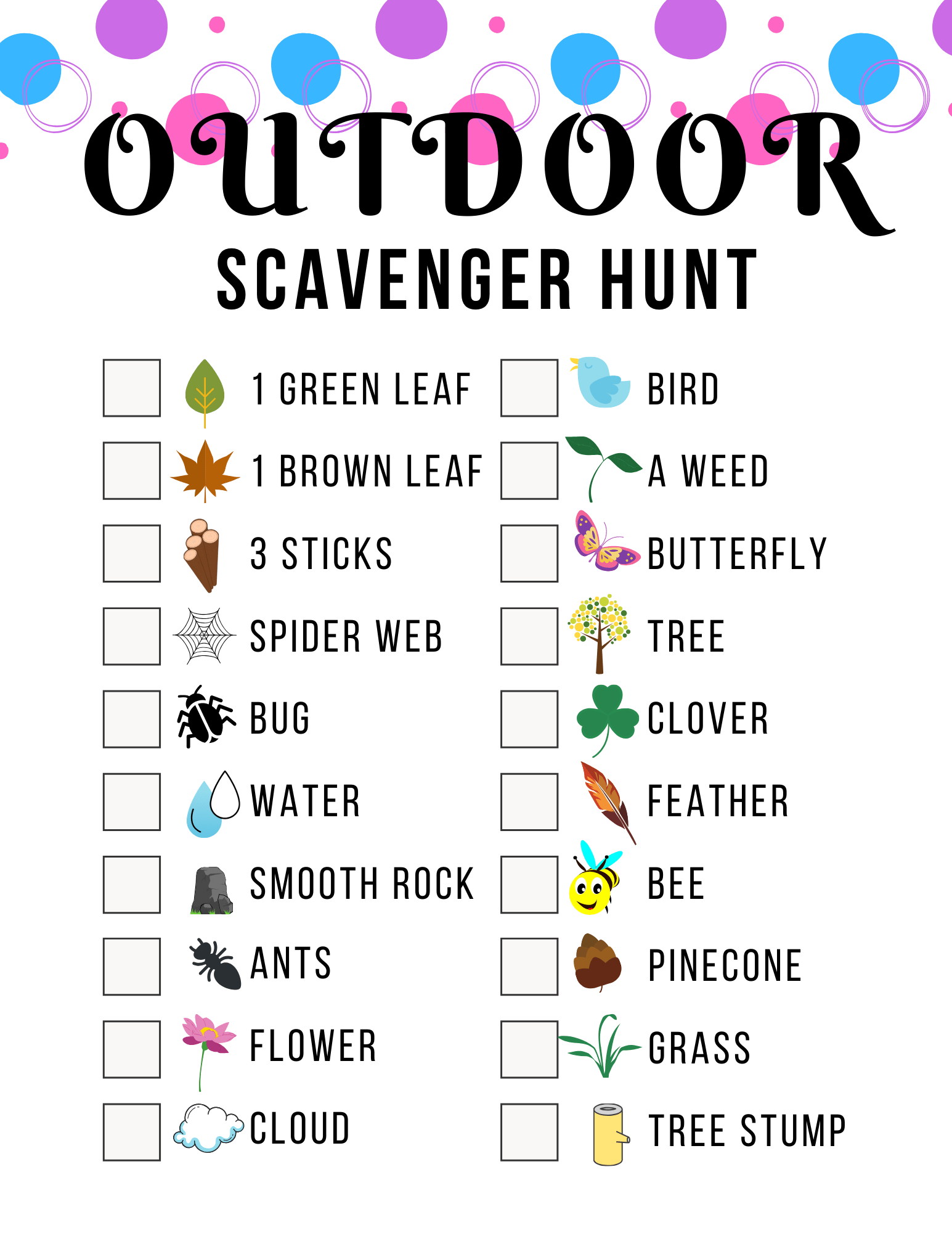 Outdoor Scavenger Hunt Printable