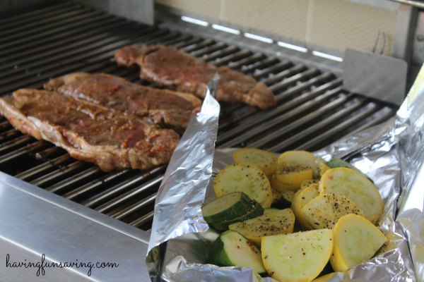 Grilled steak and vegetables