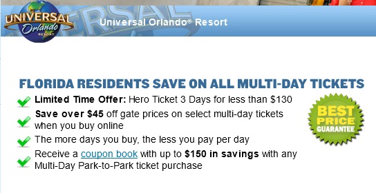 Universal Orlando Hero Ticket Offer