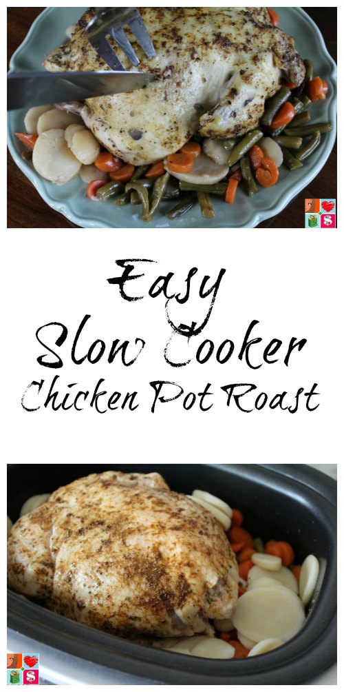 Easy Slow Cooker Chicken Roast | This Slow Cooker Chicken "Pot Roast" Recipe is the perfect weeknight meal. Prepped in under 10 minutes and cooked all day in the crockpot. Read more dinner recipes, healthy recipes and easy recipes the whole family will love on foodwinesunshine.com | Food Wine Sunshine #easyrecipes #dinnerrecipes #dinnerideas #dinner #foodblog #foodblogger