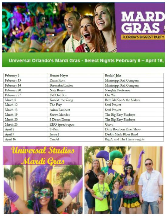 Universal Orlando Mardi Gras 2016 Concert Line Up on Food Wine Sunshine