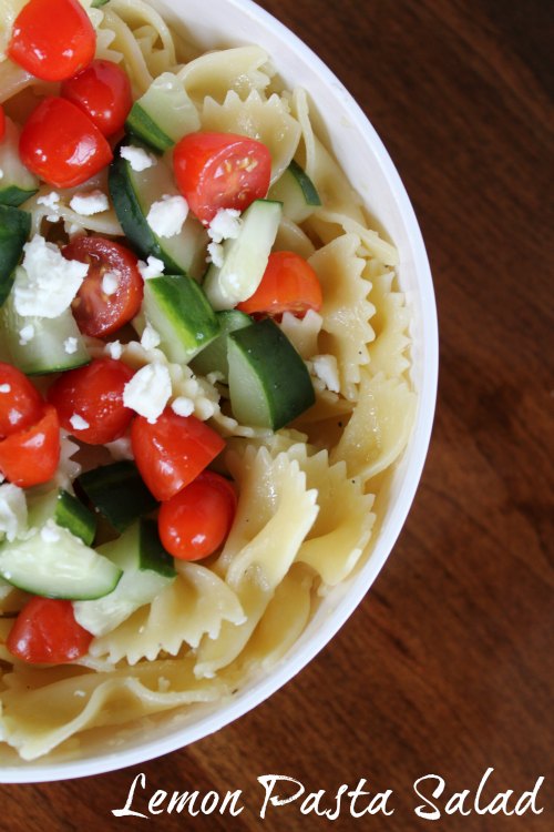 Lemon Pasta Salad with Tomatoes, Cucumber, and Feta Recipe on Food Wine Sunshine