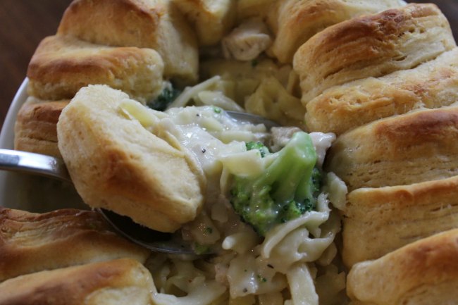 Easy Chicken Alfredo Pasta & Biscuit Bake Recipe on Having fun Saving