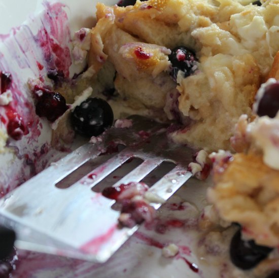 Breakfast Casserole with blueberries and cream cheese