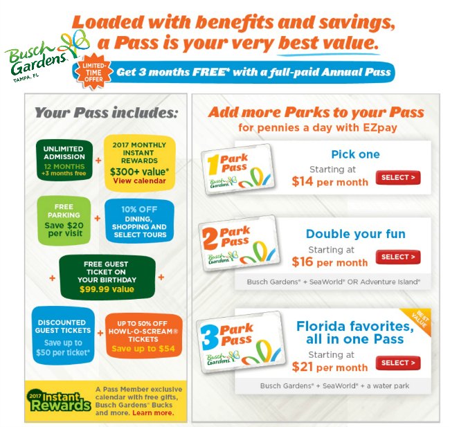 Busch Gardens Annual Pass Get 3 Months