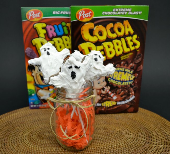 Halloween Snack Recipes - Pebbles Cereal Ghost Treats on Food Wine Sunshine