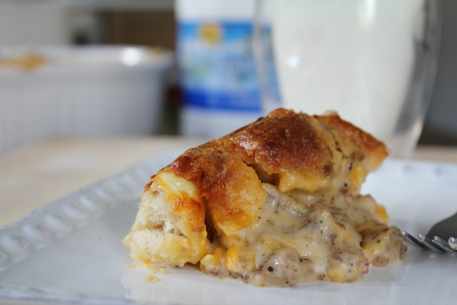 Biscuits and gravy breakfast casserole with eggs