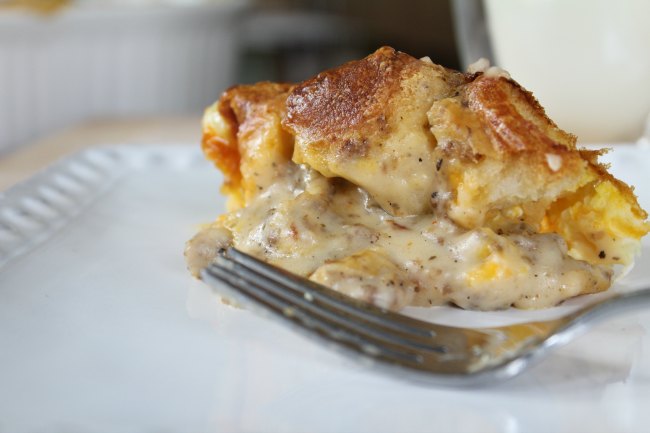 Delicious Egg Biscuits and Sausage Gravy Overnight Bake