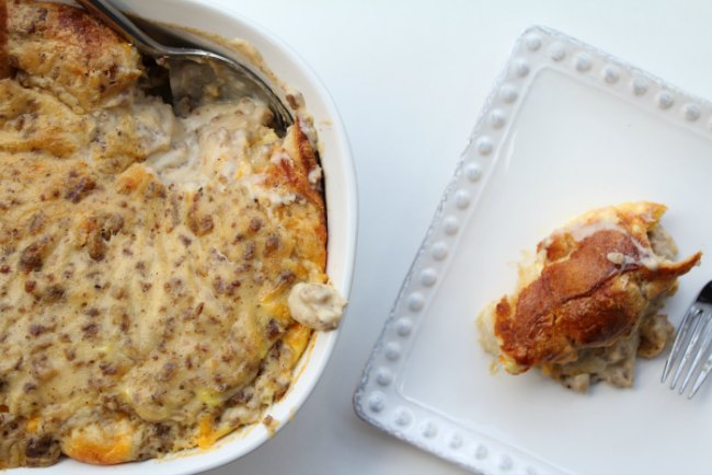 Egg Biscuit and Gravy Breakfast Casserole