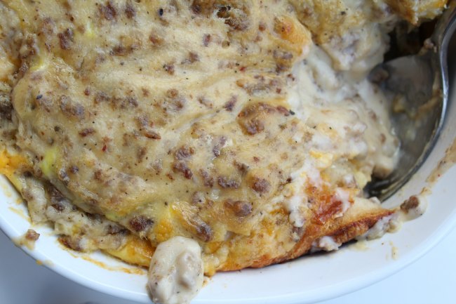 Egg Biscuit and Gravy Breakfast Casserole