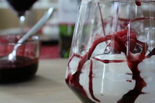 White Chocolate Mousse with Red Wine Reduction Dessert Sauce-image