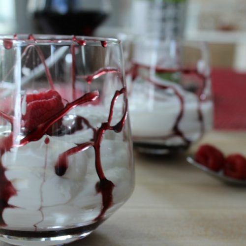 White Chocolate Mousse with Red Wine Reduction Dessert Sauce on Food Wine Sunshine