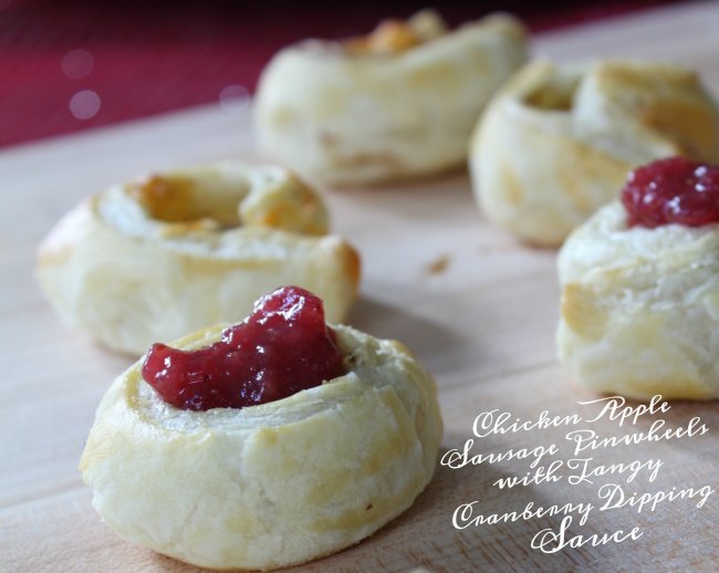 Chicken Apple Sausage Pinwheels with Tangy Cranberry Dipping Sauce on Food Wine Sunshine