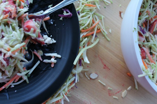 Broccoli Slaw Salad with fresh strawberries