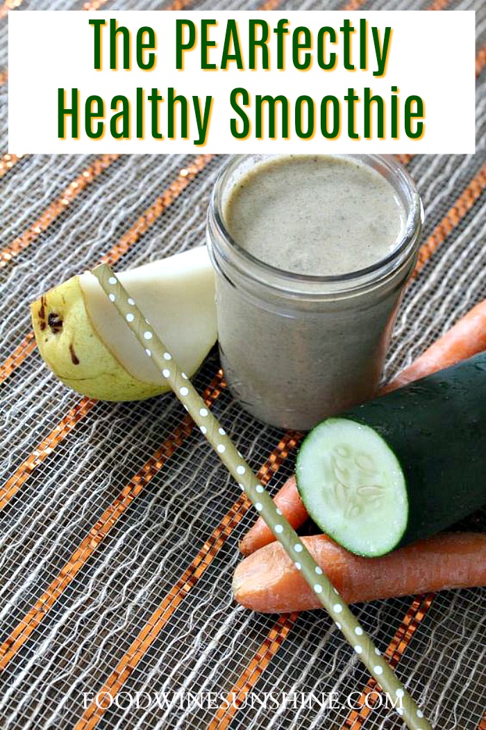 Healthy PEAR Protein Smoothie | Looking for a healthy protein smoothie to start your day or for post work-out? Try this PEARfectly Healthy Protein Smoothie. Read more healthy living tips, smoothie recipes, healthy recipes and fitness tips on foodwinesunshine.com | Food Wine Sunshine #healthy #healthyliving #healthylifestyle #smoothies #lifestyleblogger #foodblogger