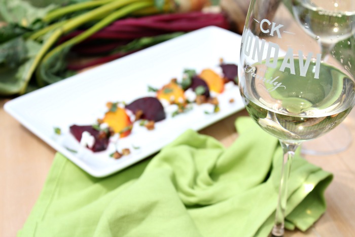 Goat Cheese and roasted beet Salad with toasted walnuts and microgreens