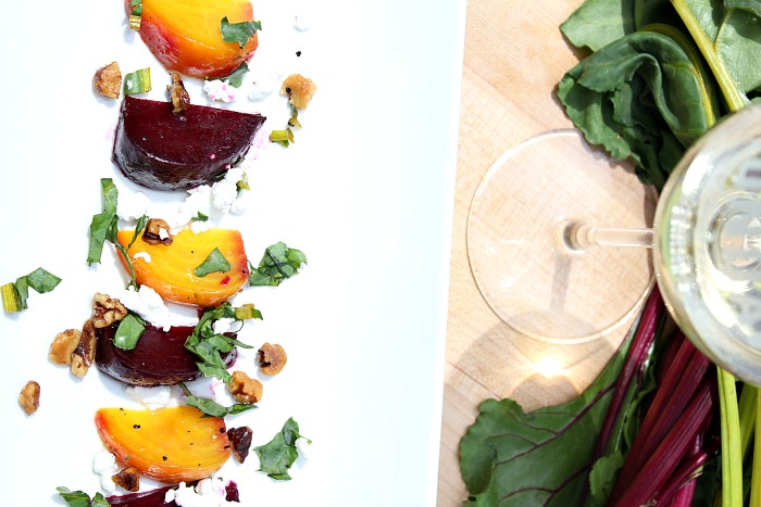 Roasted Beets with goat cheese and toasted walnuts