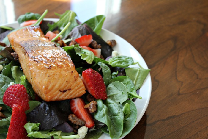 Best Salmon Salad with homemade strawberry dressing