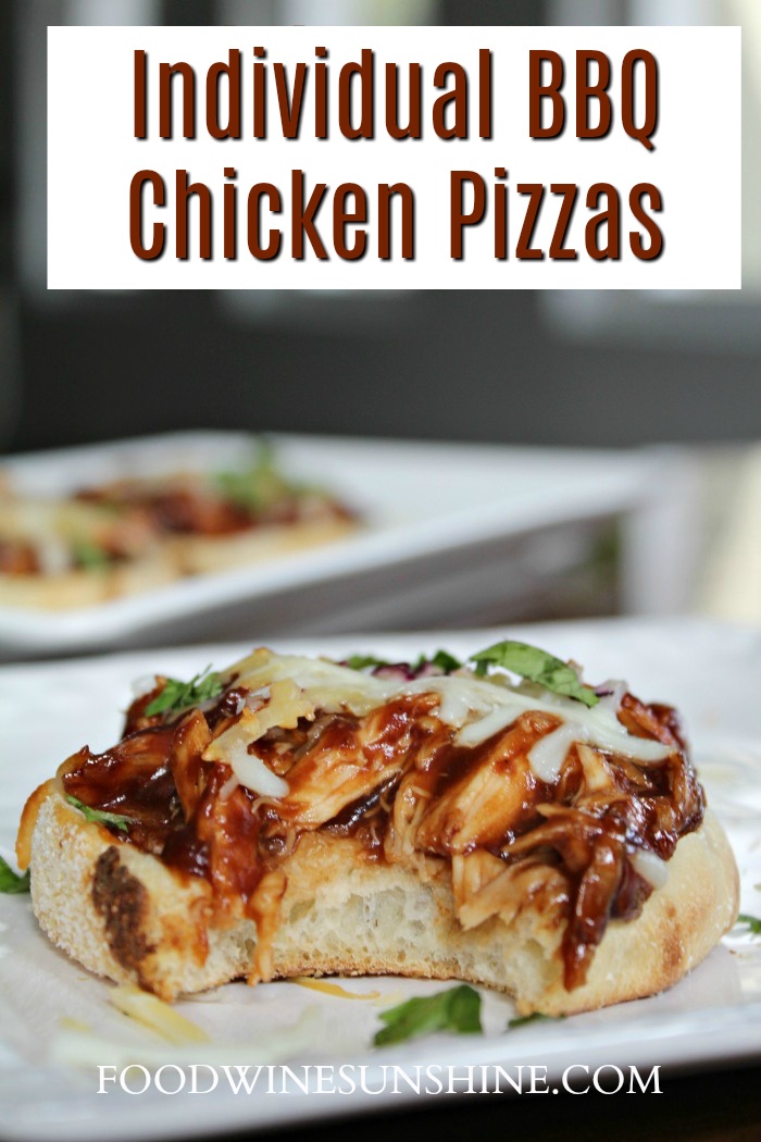 BEST Individual BBQ Chicken Pizzas | Easy Meal Idea | These Individual BBQ Chicken Pizzas are the perfect solution to dinner! If you need an easy weeknight meal idea, these mini pizzas are it! Read more dinner recipes, healthy recipes and easy recipes the whole family will love on foodwinesunshine.com | Food Wine Sunshine #easyrecipes #dinnerrecipes #dinnerideas #dinner #foodblog #foodblogger