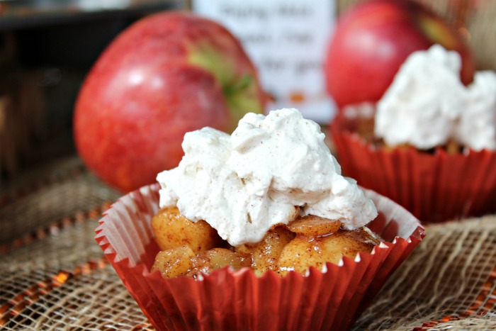 Mini Snickerdoodle Apple Pies with cinnamon whipped cream