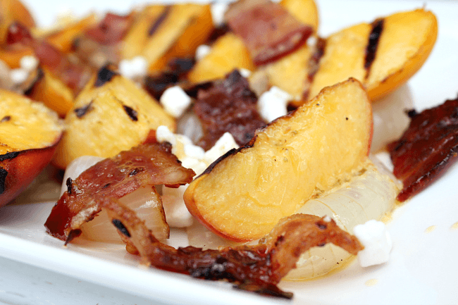 Grilled Onion and Peach Salad with Bacon