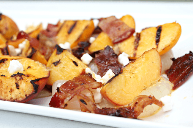 Grilled Peach Salad with onion and bacon