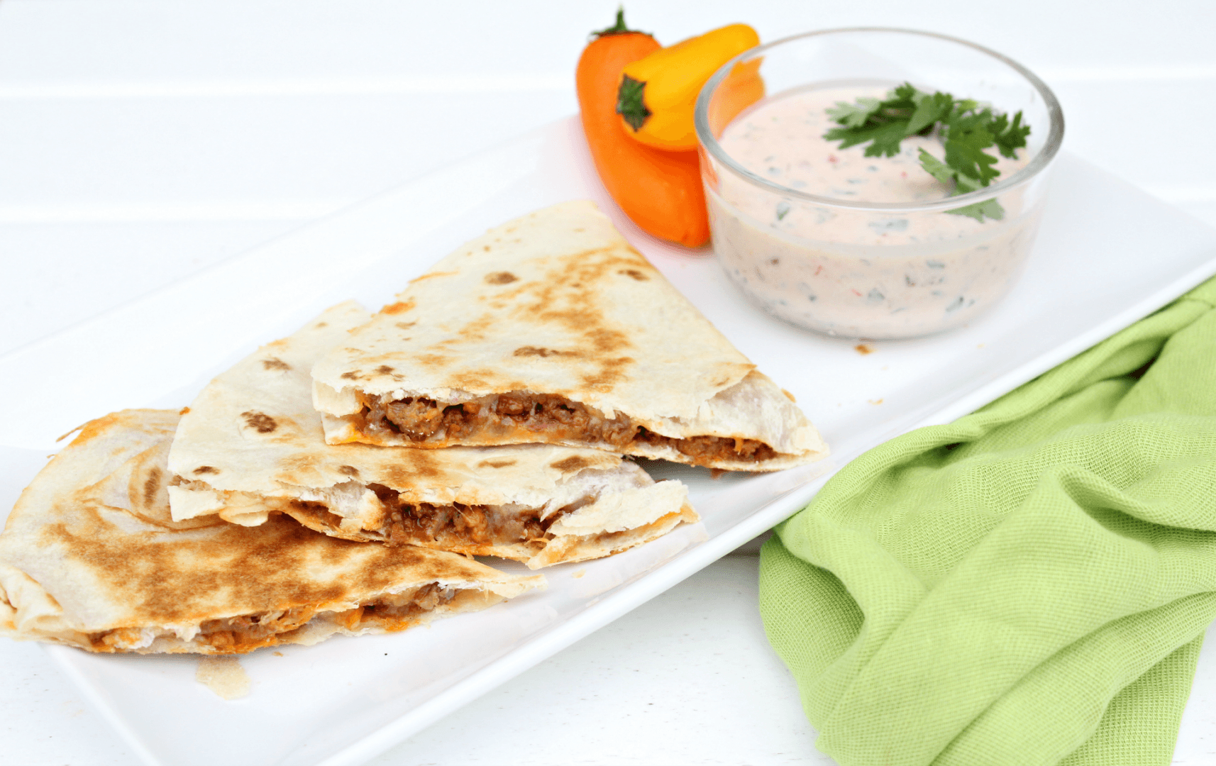 Easy Cheesy Quesadillas with Creamy Mexican Dip