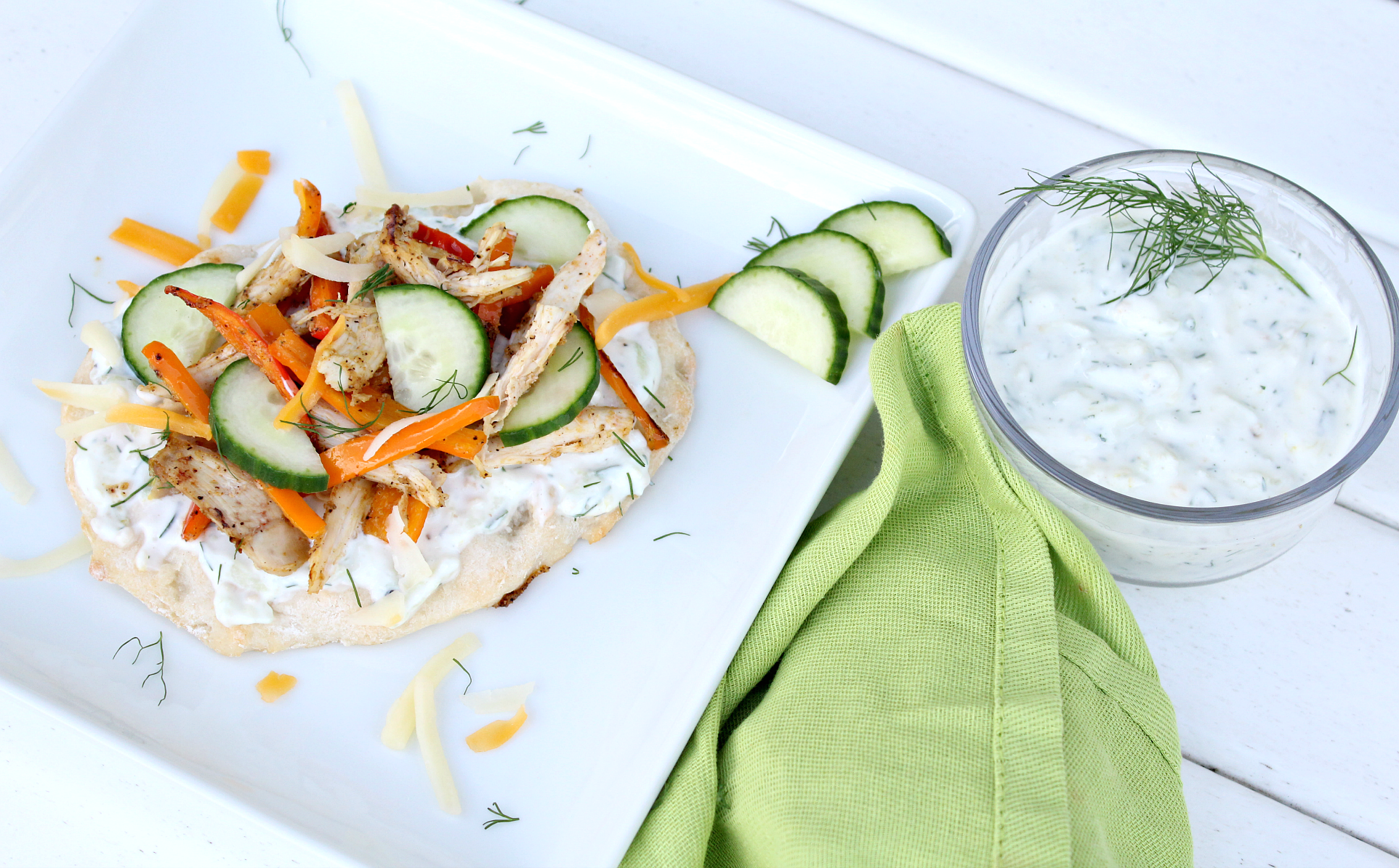 Healthy Greek Pizza with Homemade Tzatziki Sauce