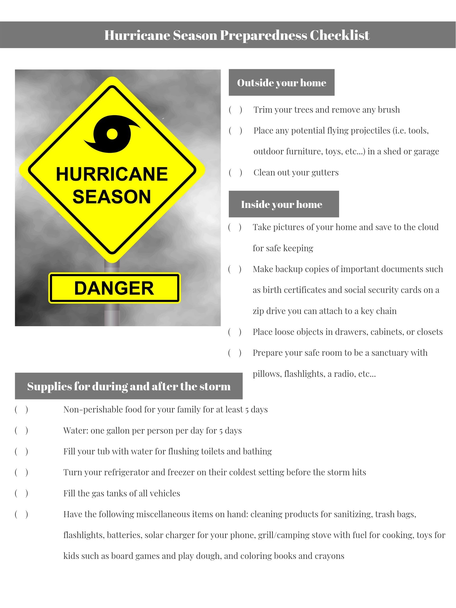 Hurricane Season Preparedness Checklist