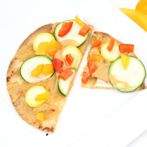 Roasted Veggie and Hummus Tortilla Pizza