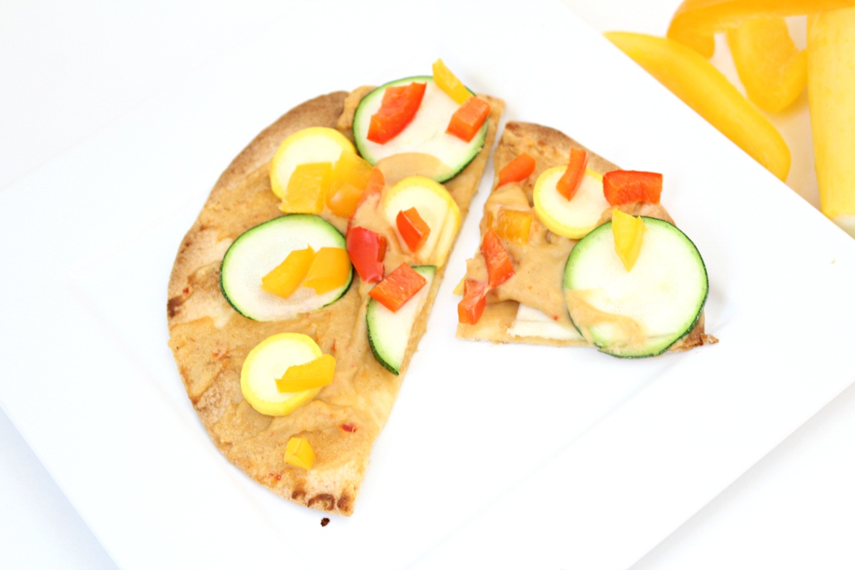 Easy Roasted Vegetable and Hummus Tortilla Pizza