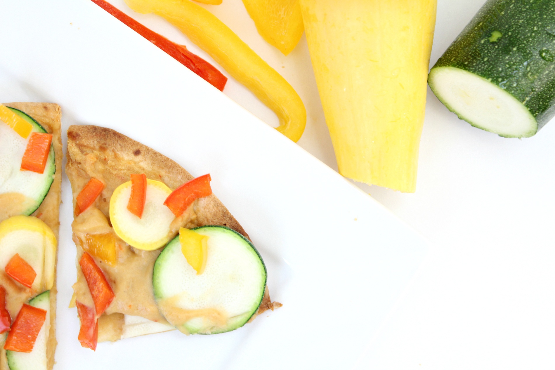 Healthy Roasted Vegetable and Hummus Tortilla Pizza