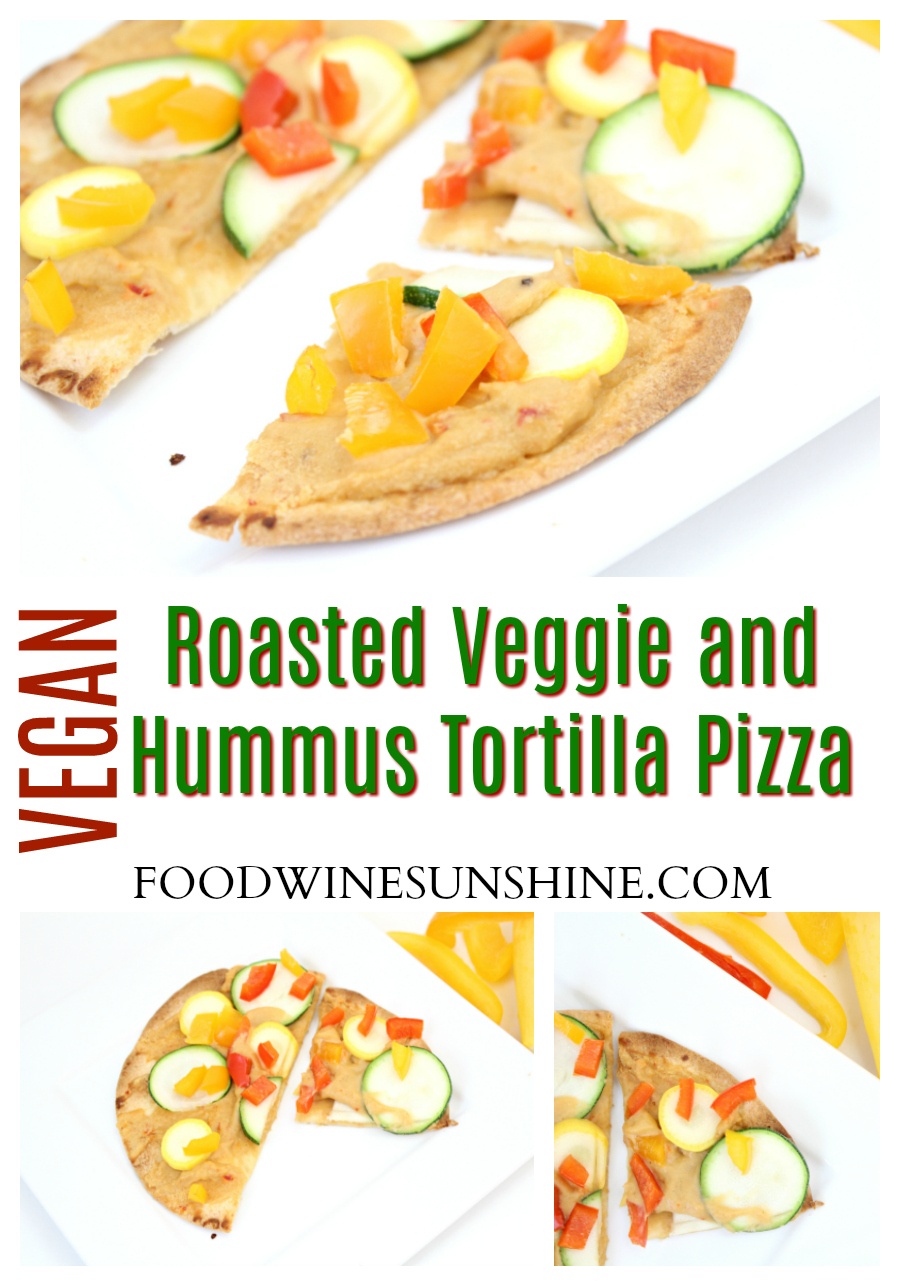 Vegan Roasted Veggie and Hummus Tortilla Pizza