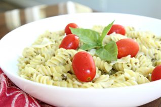 Pesto Alfredo Pasta on white plate