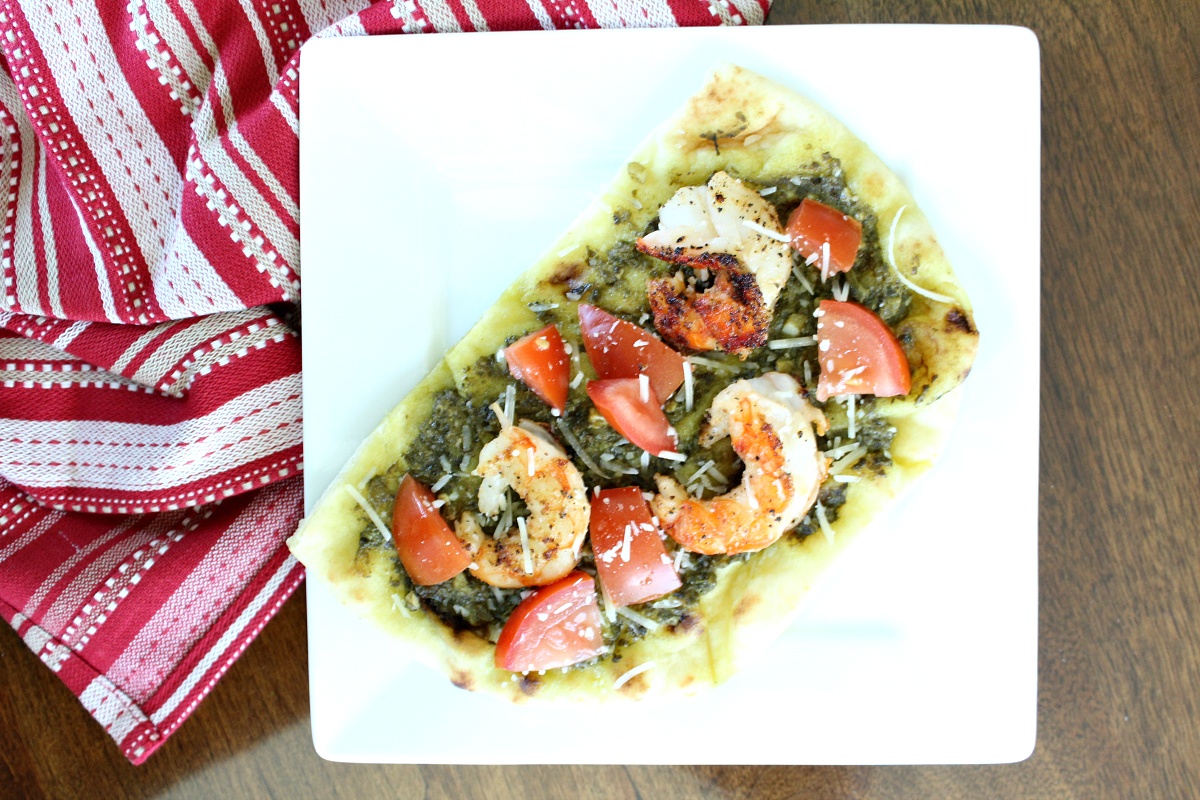 Easy Blackened Shrimp and Pesto Pizza