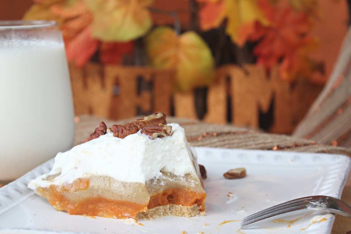 No Bake Triple Layer Pumpkin Pudding Pie