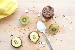 Banana Nut Protein Cookies topped with yogurt and kiwi