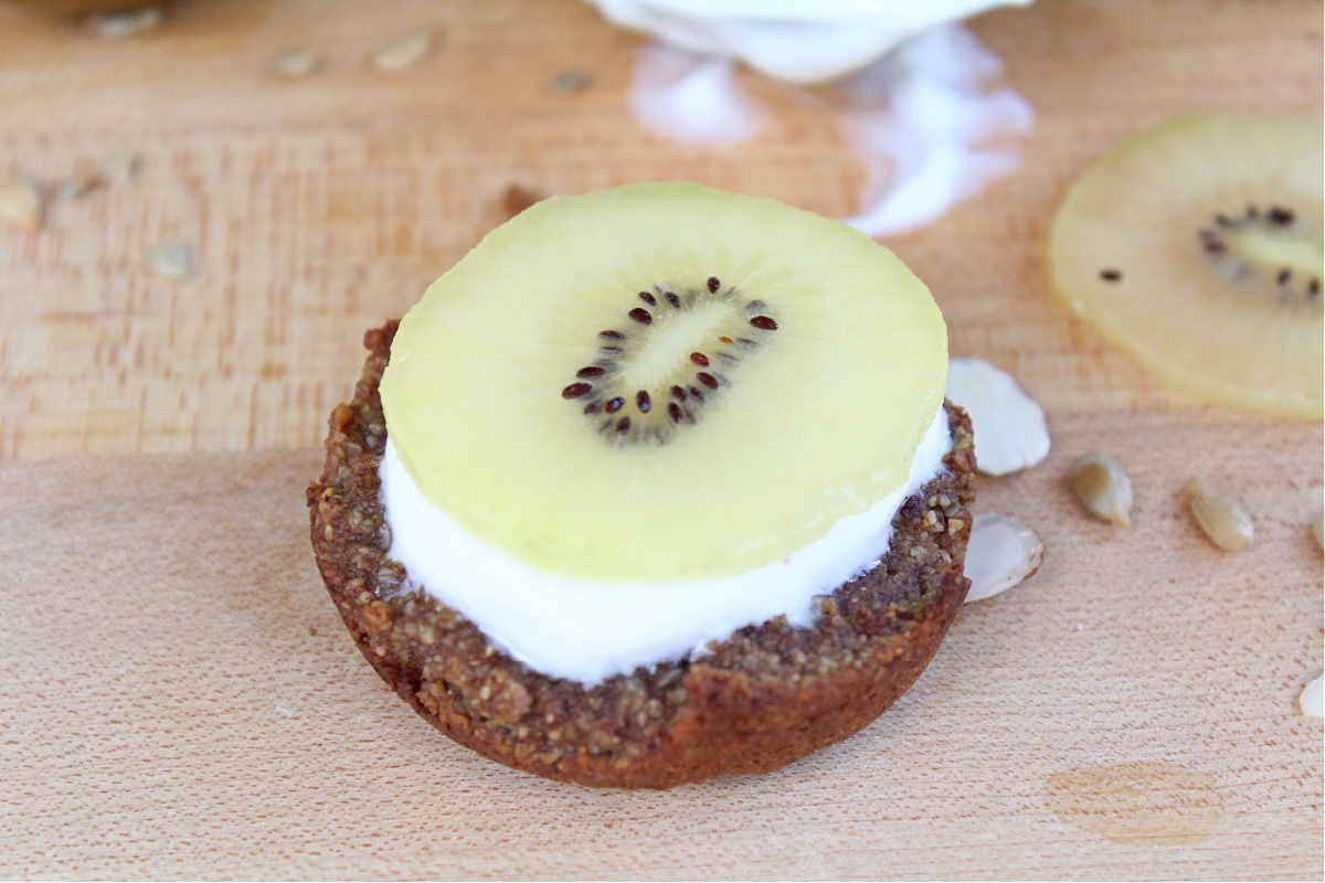 Nutty Apple Banana Protein Cookies topped with yogurt and kiwi