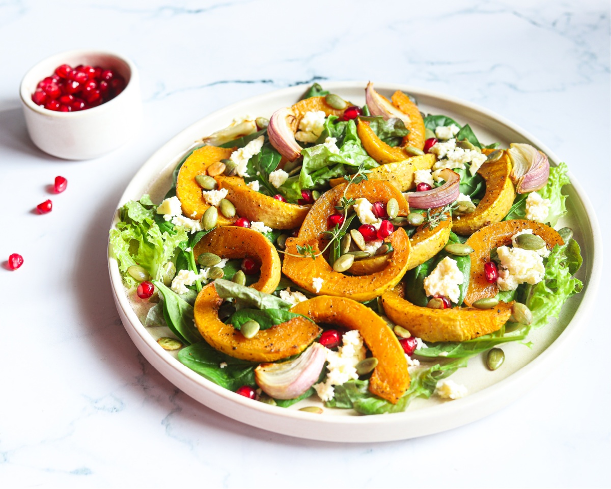 Roasted Pumpkin Salad with homemade dressing