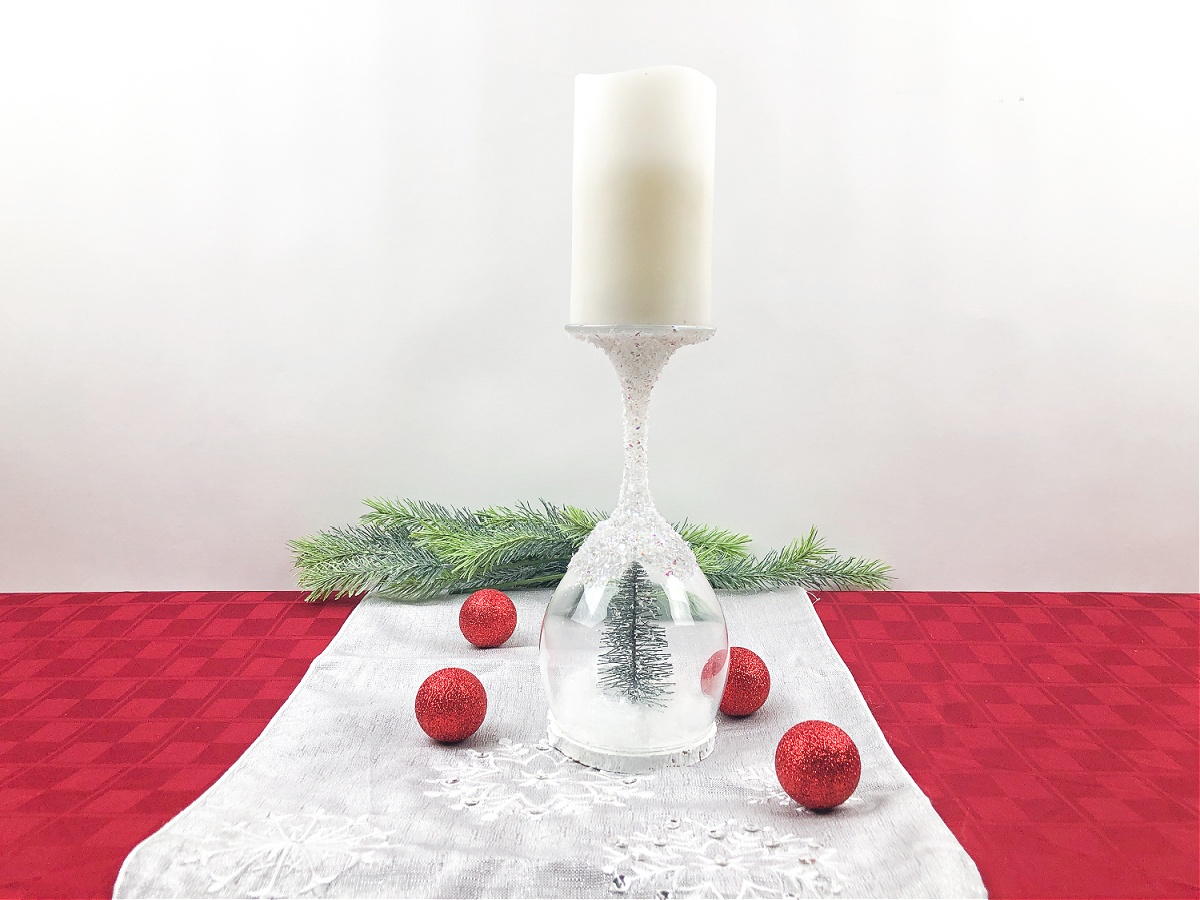 DIY Christmas Wine Glass Candle Holder