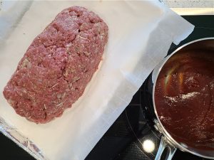 bacon wrapped meatloaf in process