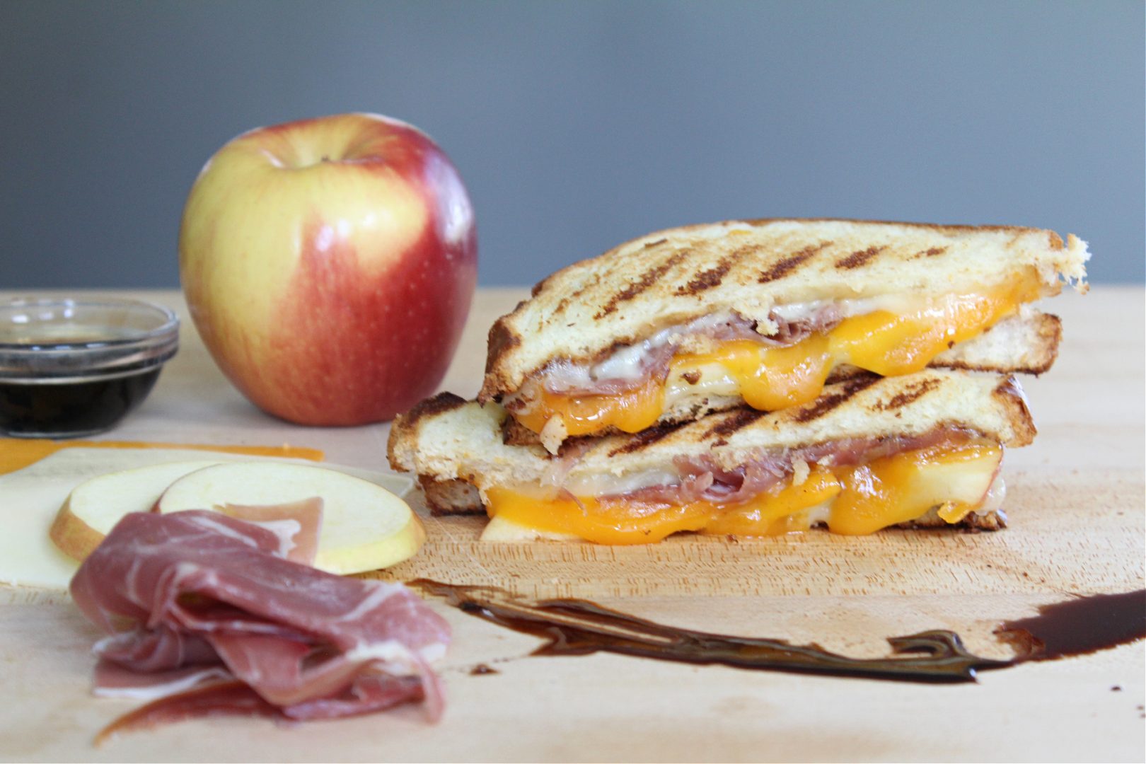 Prosciutto & Apple Grilled Cheese Sandwich with Balsamic Reduction