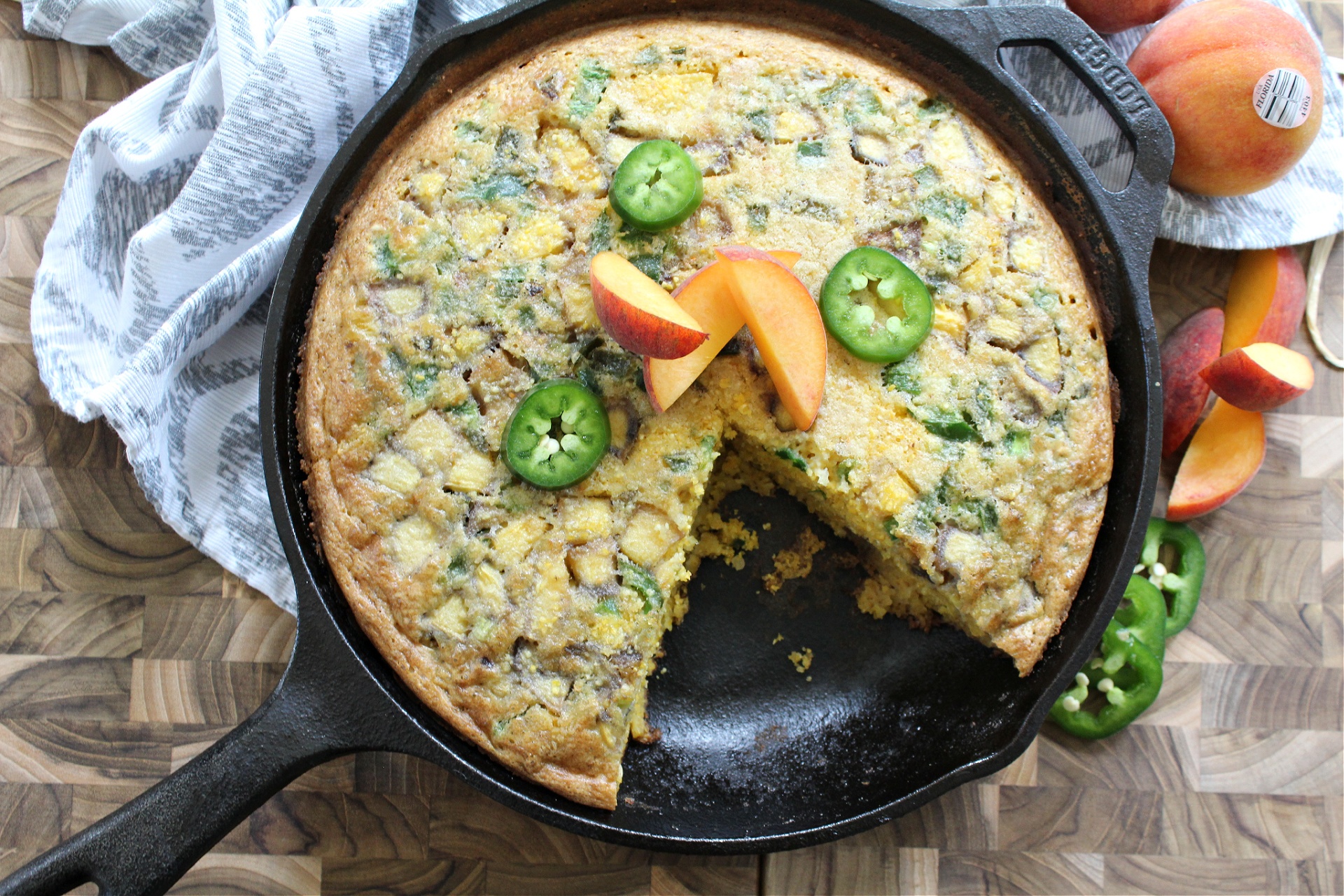 Cornbread with Peaches and Jalapeno 