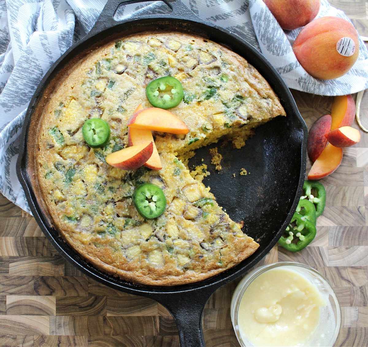 Cornbread with Jalapeno and Peaches 