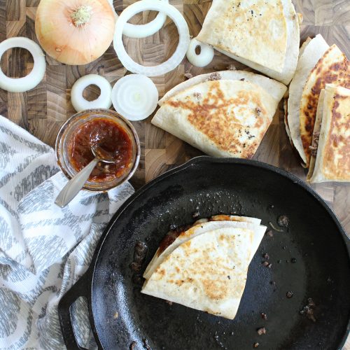 BBQ Cheeseburger Folded Tortilla Quesadillas