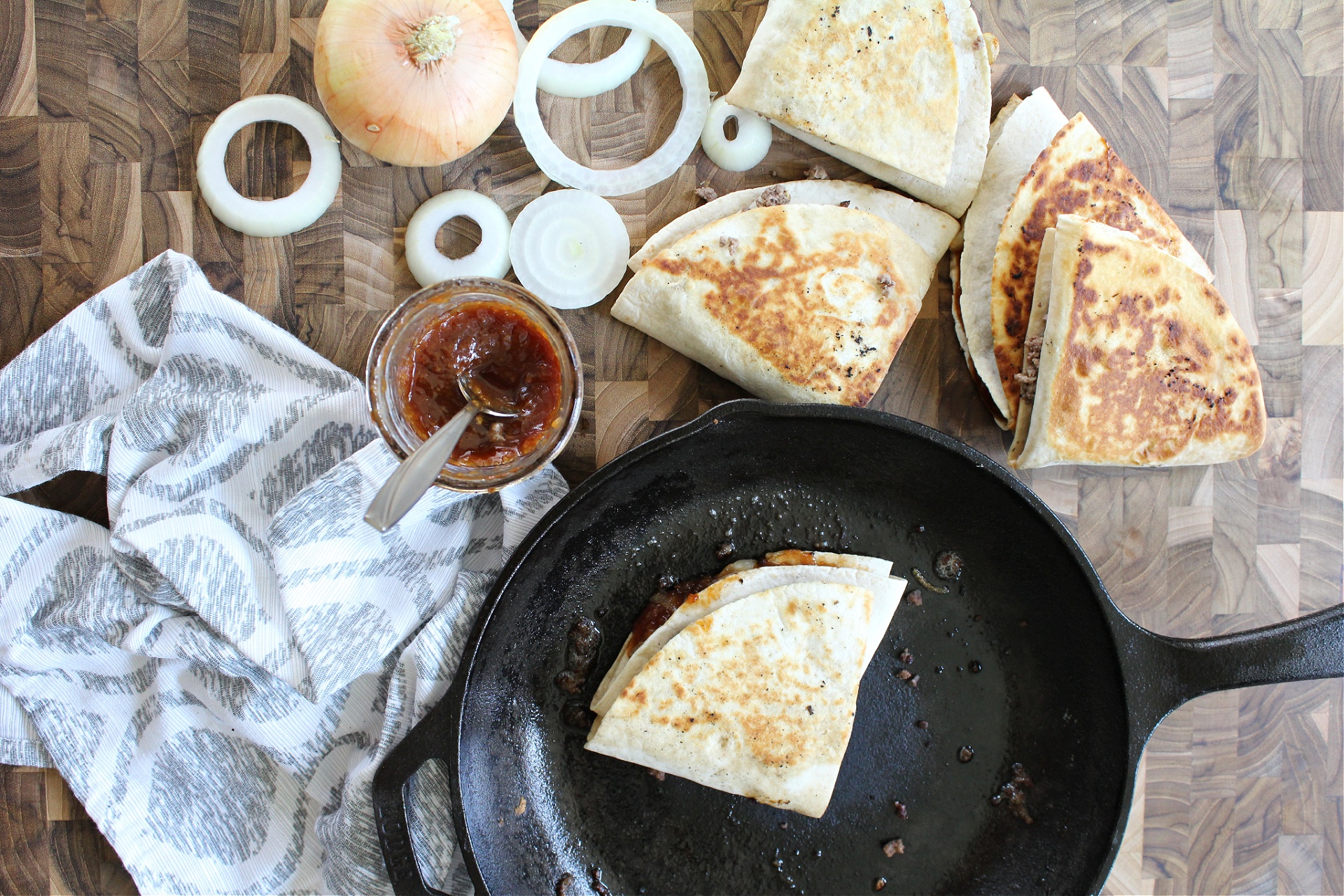BBQ Cheeseburger Stacked Quesadillas